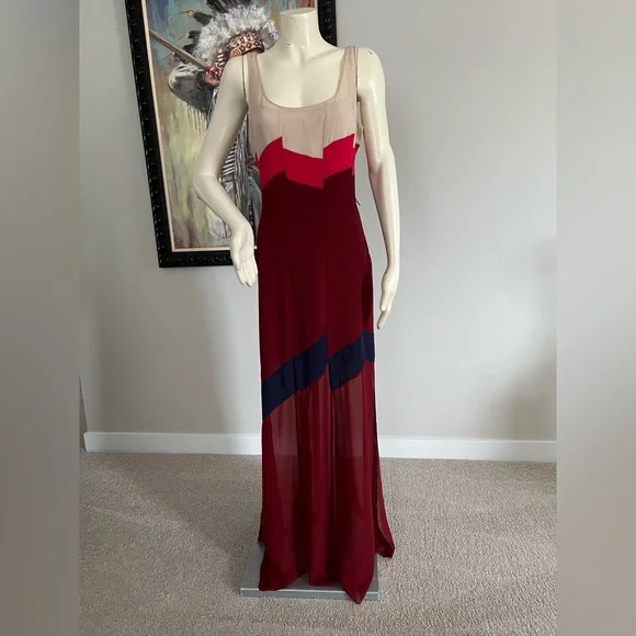 BCBGMaxAzria Burgundy & Pink Sheer Panel Maxi Dress – Size Large (NWT) - Picture 4 of 16